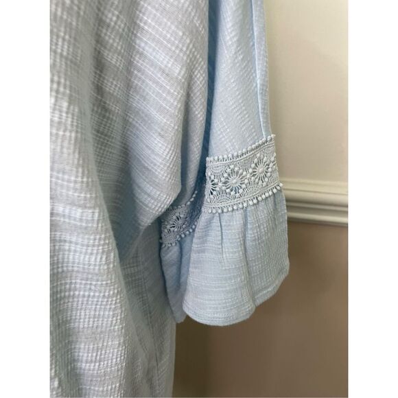 Ruby Rd. Light Blue Thin Short Sleeve Blouse with Bell Sleeves - Picture 2 of 4